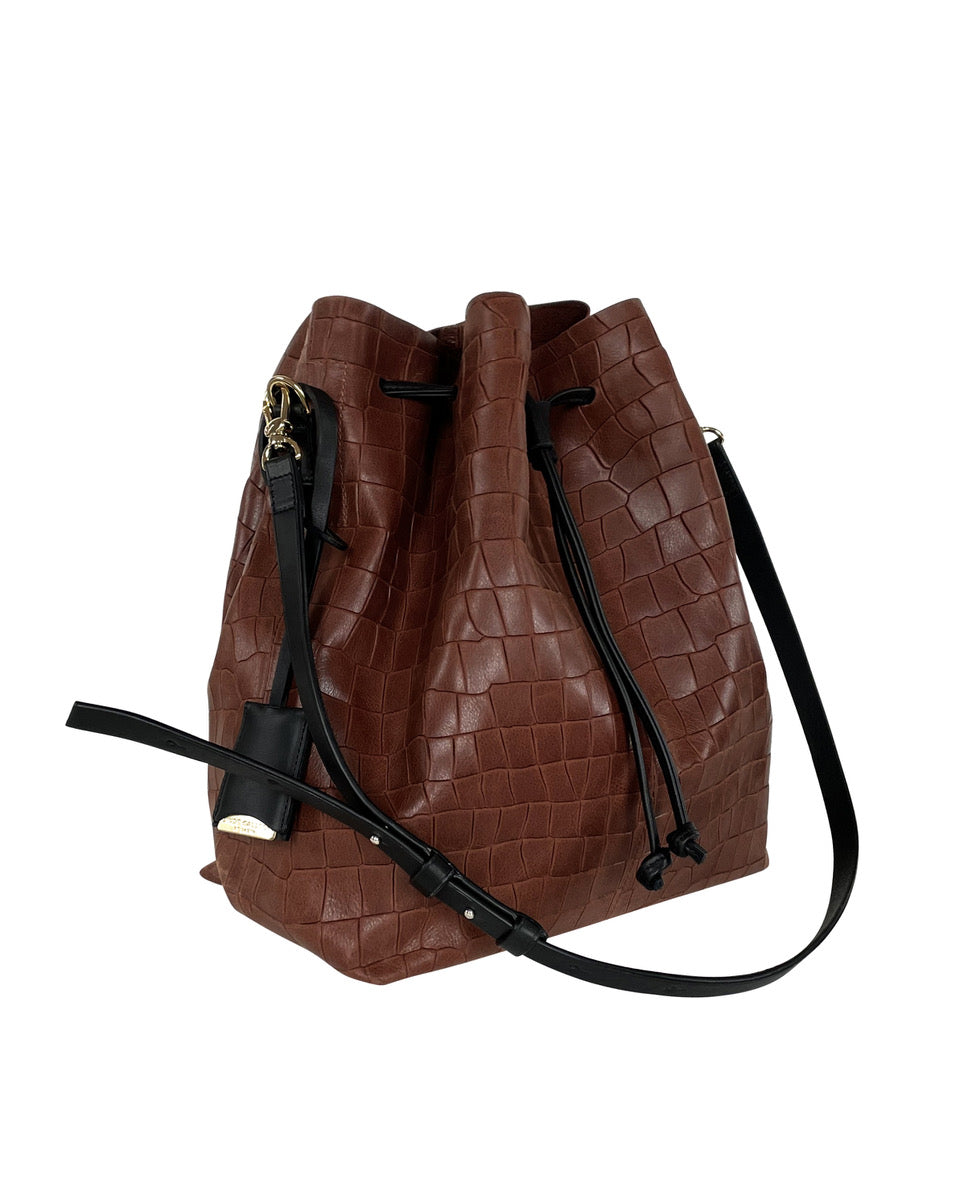 SHELL M - ALLIGATOR EMBOSSED - MOCHA